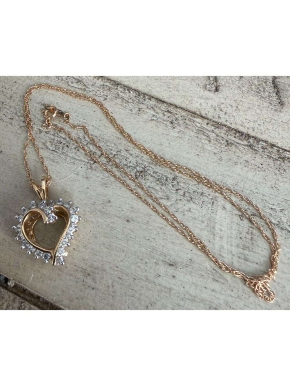 Vintage Signed SE 14K Gold & Diamond Heart Pendant & B-G 14k Rope Chain 3g - Picture 2 of 9